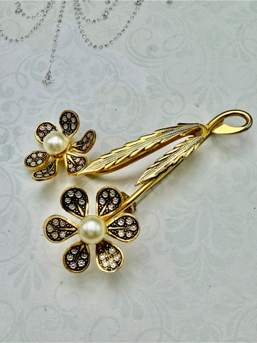 Vintage Damascene Brooch #cz612